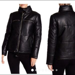 W118 Walter Baker Black Leather Puffer Jacket
